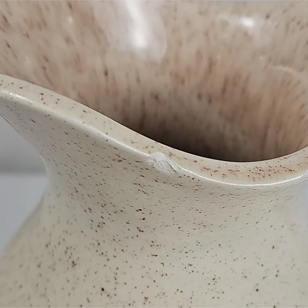 Vintage Speckled Ceramic Pitcher Farm Scene Relief Cream Rustic Country Decor